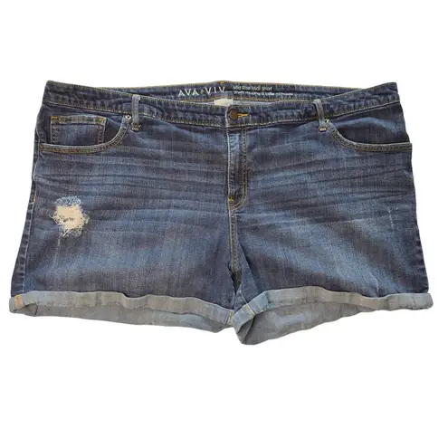 Ava & Viv Ava & Viv Women's Blue Distressed Midi Rise Midi Short Denim Shorts Size 26W