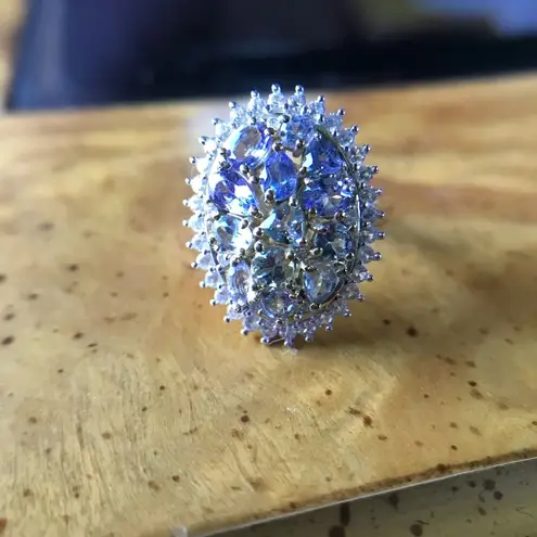 Natural Tanzanite Rare Green Tanzanite Sterling Silver Cocktail Ring Size 5 Gold