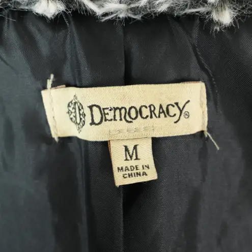 Democracy Vest Womens M Gray Black Faux Fur Open Front Cozy Boho Shaggy Layer