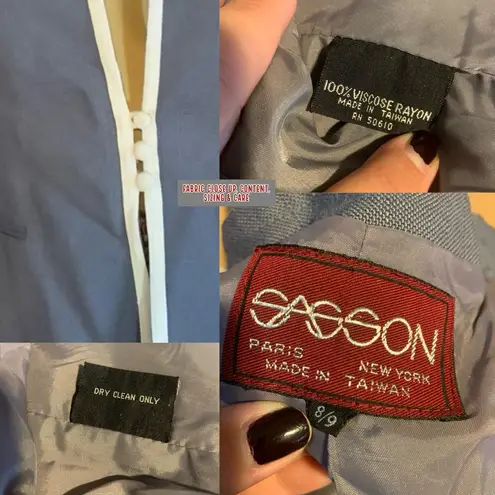 VINTAGE 1980'S SASSON GRAY & CREAM TWILL CROPPED BLAZER (8/9/S)