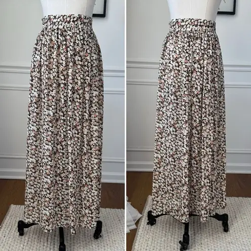 Vintage 90s MJ Carroll Floral Chiffon Prairie Skirt 1X. XL Brown