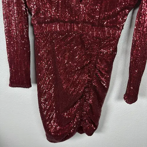Lavish Lice NEW Lavish Alice Pleated Sequin Mini Dress Red Plunge Vneck Party Size 4 Holiday