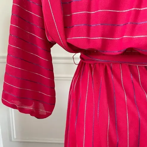 Vintage 80s Blouson Style Red Dress Mixed Direction Stripe S Red