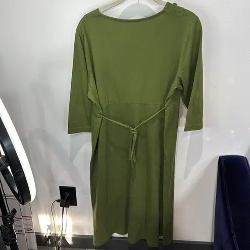 Blair Green Dress, Knit, Casual, Rosette Neckline, Tie Back, L Petite