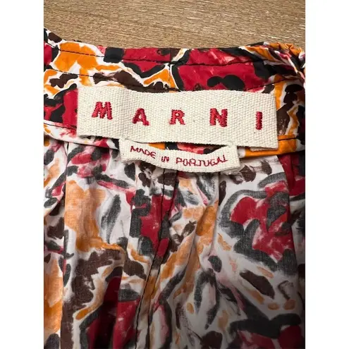 Marni Women's S Orange Multi Floral Blouse Short Sleeve Top
