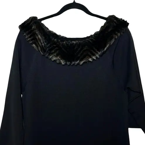 Nina Leonard Women’s Wool Blend Faux Fur Sweater Dress Black Size XL