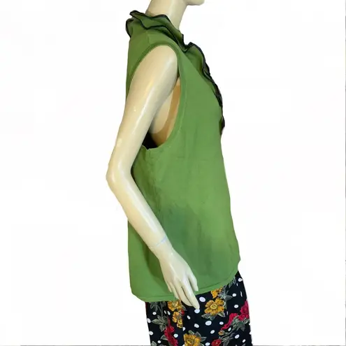 RED WOMAN GREEN SLEEVELESS SWEATER KNIT TUNIC W/FAUX LEATHER TRIM (18/20)