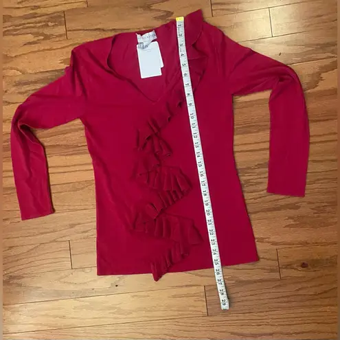 Doncaster - Fuchsia Ruffled V-Neck Blouse Size SM