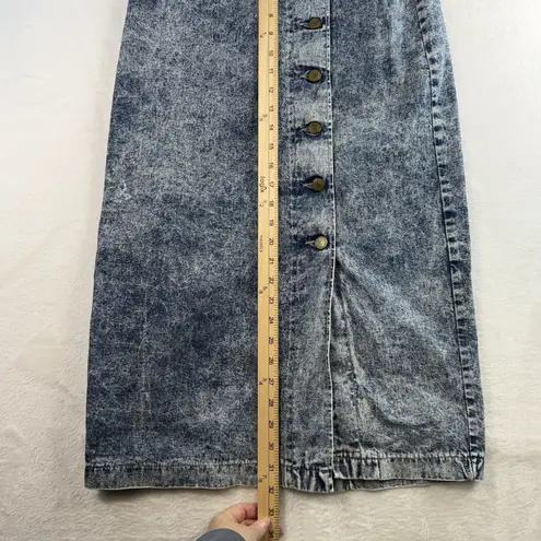 Vtg 90s Sz 12 28” Midi Denim Skirt Button Front Acid Wash Grunge Streetwear USA Blue