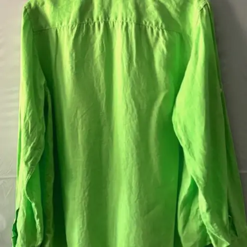 American Living L Long Sleeve Shirt Button Lime Green Linen Utility Bright Work