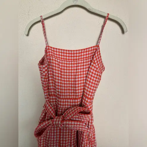 J.Crew  100% Linen Red & Gray Gingham Check Square Neck Jumpsuit With Pockets 4