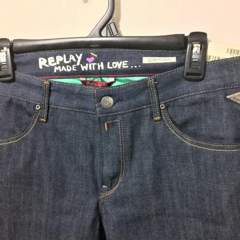 Replay women's size 31 multicolor roll cuff JUSHMANN "Made With Love" dark jeans Blue