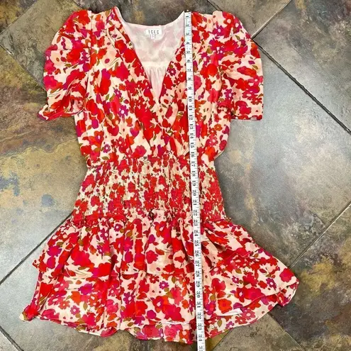 TCEC Puff Sleeve Ruffle Wrap V-neck Blouson Mini Dress Large