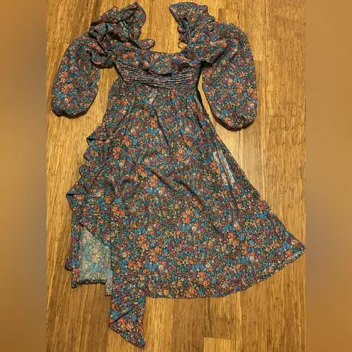 For Love & Lemons  Brittany Floral Print Long Sleeve Midi Dress size XS
