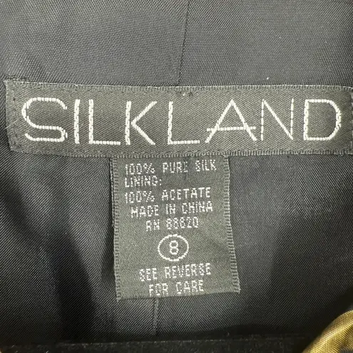 SILKLAND Pure Silk Safari Animal Print Lightweight Jacket Blazer Size 8 Career Black