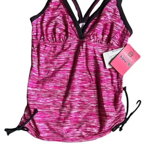 Free Country Melange De Mar Hip Adjustable Side Tankini Top Pink/Dark Gray