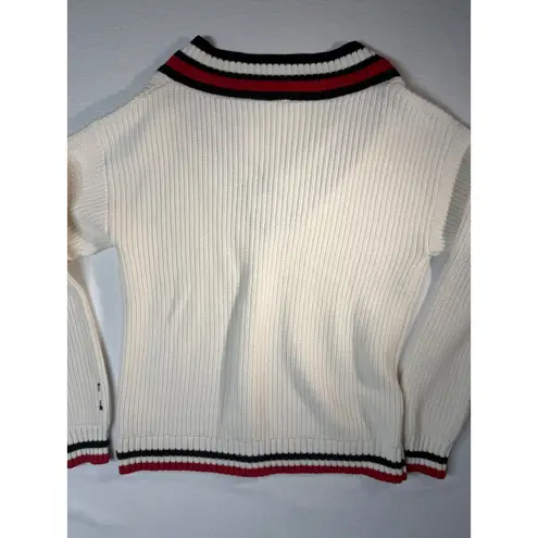 The Upside Cream White Red Blue Stripe V Neck Ribbed Sweater XS preppy college