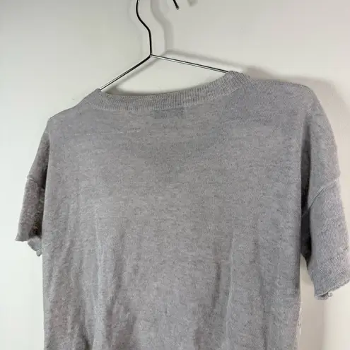 White + Warren Linen Blend Leaf Print Short Sleeve Sweater Size XS