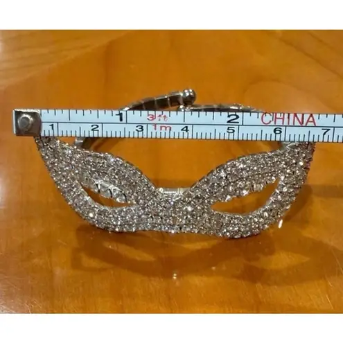 Rhinestone Masquerade Mask Bracelet Bangle Silver Tone Costume Jewelry