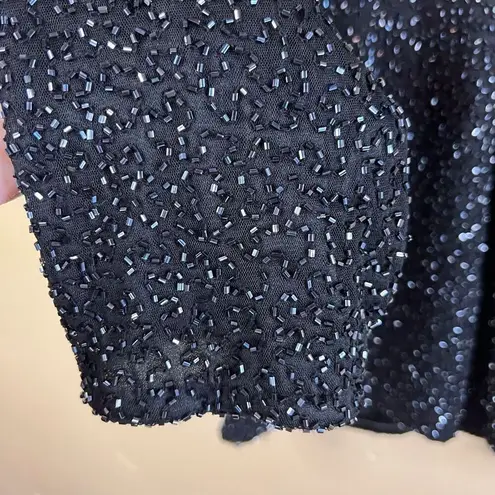 Brillante by JA Womens Size Large Black Beaded Vneck Blouse Formal Cocktail