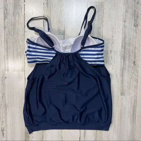Source Unknown Blouson Tankini XXXL With Striped Bikini Bottoms Navy Blue