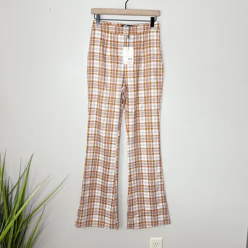 Missguided NEW NWT Orange Check Flared Trousers Size 2 Indie Y2K Schoolgirl