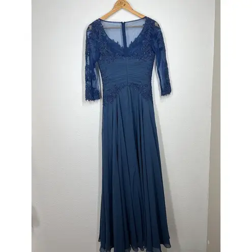 Marsoni By Colors Peacock Blue Lace Appliqué Evening Gown Size 4 Formal M237