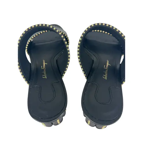 Salvatore Ferragamo Black Belluno Studs Slide Two-Strap Mule