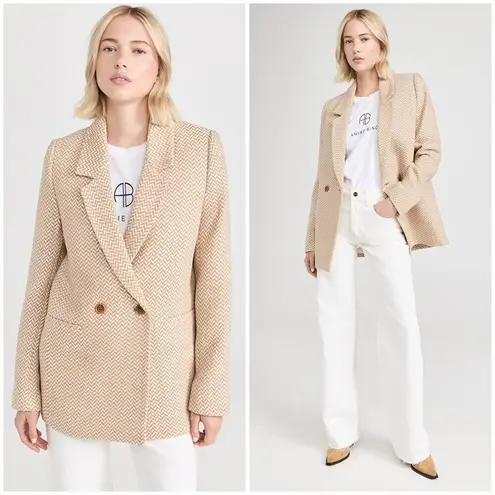 ANINE BING ππ Tweed Double Breasted Fishbone Blazer ~ Tan & Cream Medium