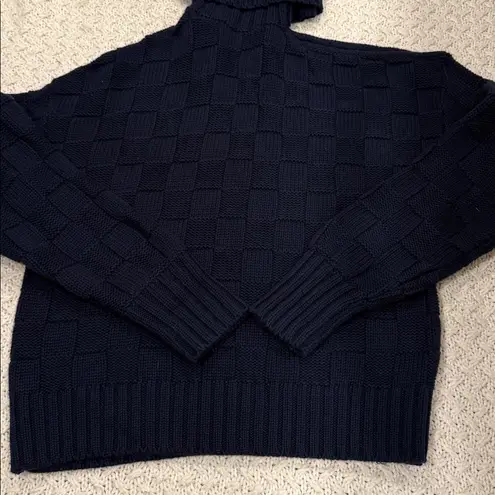 STAUD  Rocky Cold Shoulder Blue Basket Weave
Turtleneck Sweater Size Small