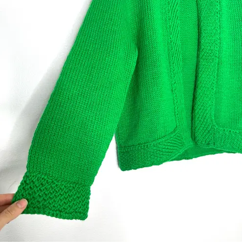 Vintage Hand Knit Wool Cardigan Sweater Green Shrug Sz S Grandmacore Indie