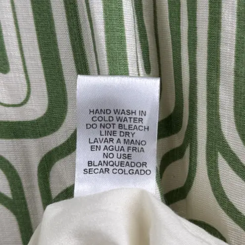 Avara Emmaline Dress Medium Green White Puff Sleeve Geometric Mod Retro Boho