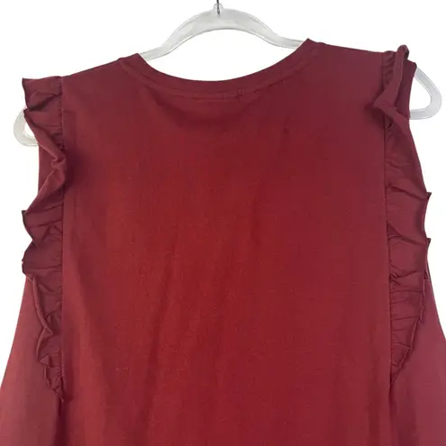 THE UPSIDE Logo Frill Muscle Tee Shirt Tank Maroon Ruffle Arrow Sleeveless 12 Red