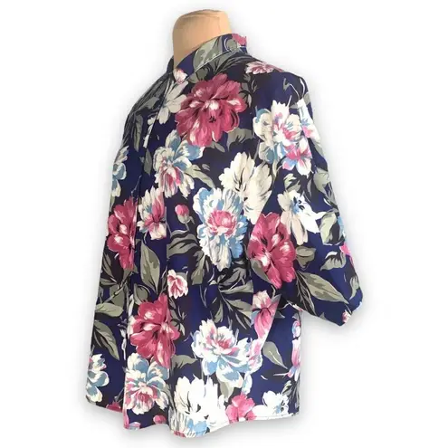 Vintage Randi Shirt Blue Pink Flower Detail Button Up Short Sleeve Collared Size XXL