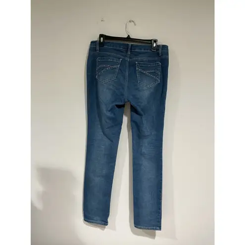 Woman’s Glitter Scape 6 Blue Jeans Straight Leg Stretch Rhine Stones