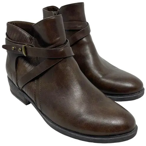 Baretraps “Yadda” Women’s Size 8.5M Brown Side Zip Ankle Booties Faux Leather