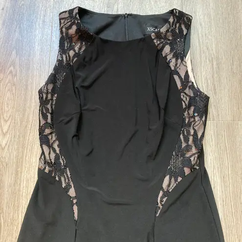 XScape  Black and Nude Lace Bodycon Mini Cocktail Dress Size 6