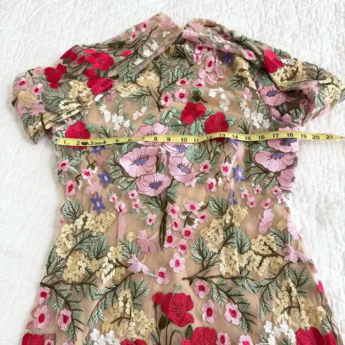 Novaluxe Floral Embroidered Mini Sheer Dress L Romantic Fairy Ethereal Coquette Red Size L