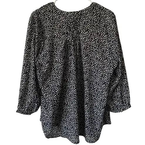 NEW JACHS GIRLFRIEND Printed Blouse Hidden Button Three Quarter Sleeve Medium Black