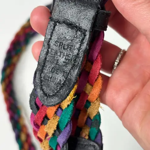 Vintage Rainbow Leather Woven Braided Belt Womens L 80s 90s Colorful Art Pride