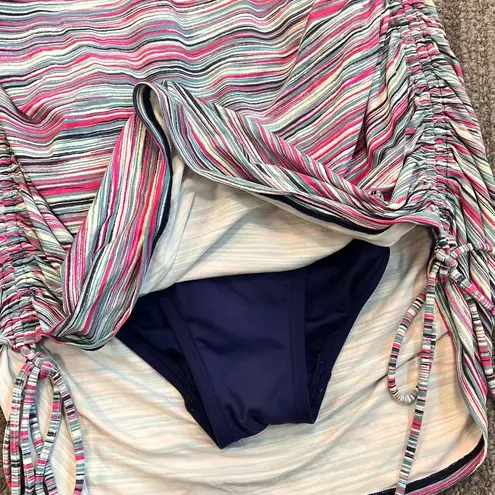 Lands End Swim Dress Striped One Piece Swimsuit Swimdress 12 Pink