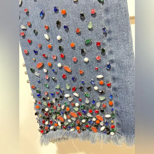 Pilcro and the Letterpress Embellished Pilcro Mid-Rise Slim Straight Jeans | Size 30 | Wearable Art