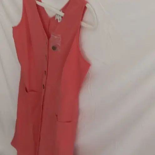 Joan Rivers : Coral button down dress- cotton top with linen bottom- pockets-MP