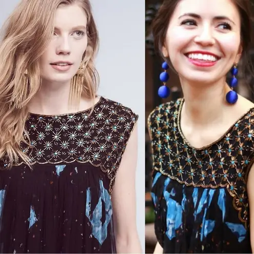 Anthropologie  Moulinette Soeurs Lydia Swing Dress Size 2 XS Beaded Art Deco