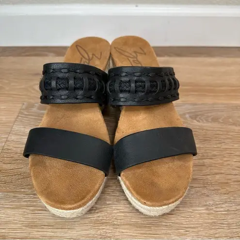 Zodiac Black Leather Poppy Slide Espadrill Sandals, Size 8