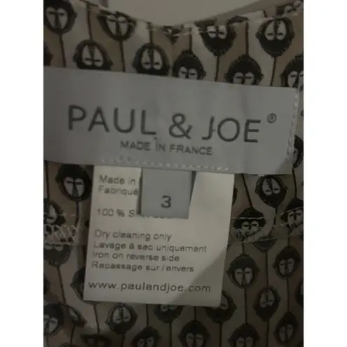 PAUL & JOE Silk Halter Top Retro Face Print Sleeveless Blouse Tank Tan Size 2