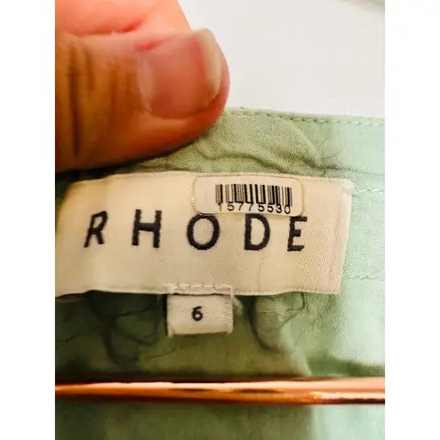 RHODE Green Printed 100% Cotton Hourglass Square Neck Daya Mini Dress Size 6