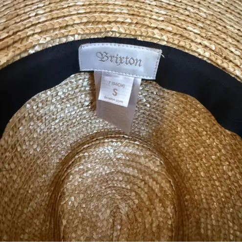 Brixton Straw Boater Hat Women’s Size Small Wide Brim Black Band Summer Tan