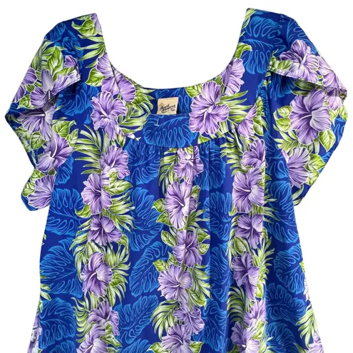 Vintage Royal Creations Dress 3XL Blue Purple Floral Hawaiian Aloha MuuMuu Vtg Size 3X