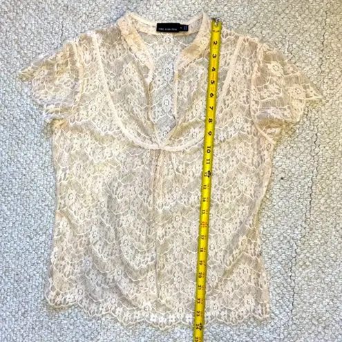 The Limited Cream Vintage Sheer Blouse with Lace Medium